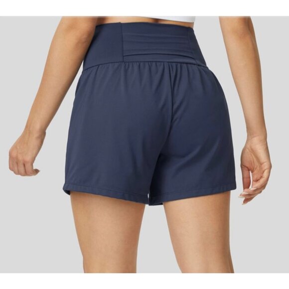 Halara Super High Waisted Yoga Shorts Sz XL Long Womens Blue Back Pocket & Side - Picture 2 of 4